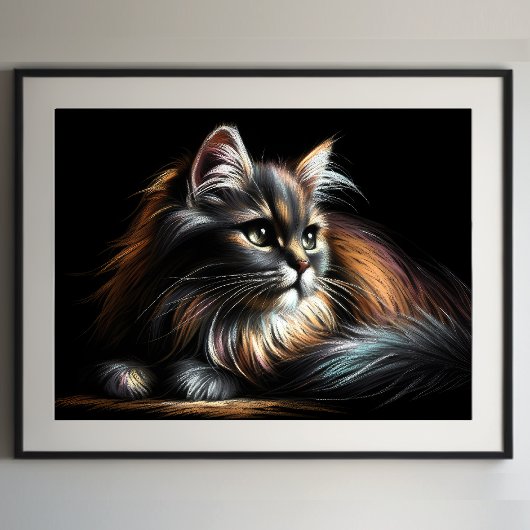 Poster Dessin Pastel Dessin Long-Haired Chat