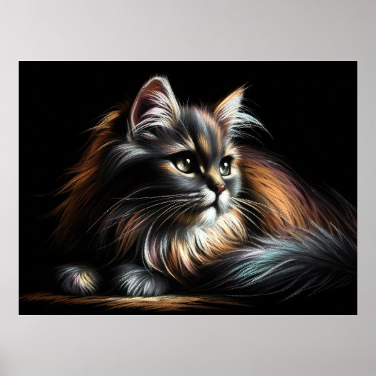 Poster Dessin Pastel Dessin Long-Haired Chat (Devant)