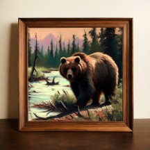 Dessin pastel du grizzli dans la nature