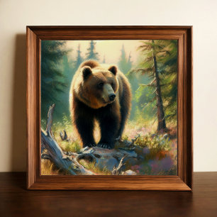 Poster Dessin pastel du grizzli dans la nature
