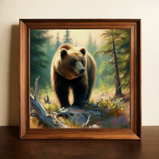 Poster Dessin pastel du grizzli dans la nature