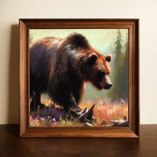 Poster Dessin pastel du grizzli dans la nature