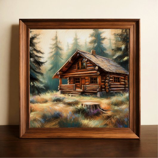 Poster Dessin Pastel dur du Cabine de bille dans les bois