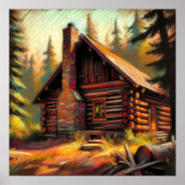 Poster Dessin Pastel dur du Cabine de bille dans les bois (Devant)