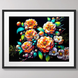 Poster Dessin pastel Fleur orange asiatique Branche