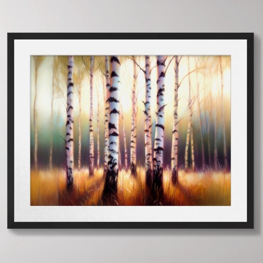 Poster Dessin pastel Forêt de bouleaux