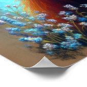 Poster Dessin pastel Highland Cow Blue Flowers (Coin)