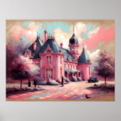 Poster Dessin Pastel Imaginaire rose Maison de rêve (Devant)
