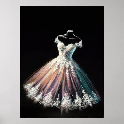 Poster Dessin pastel Mariage robe sur forme de robe (Devant)