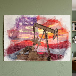 Poster Dessin pastel patriotique de pompe à huile au couc