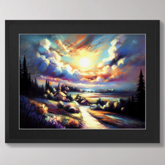 Poster Dessin pastel paysage nocturne coloré