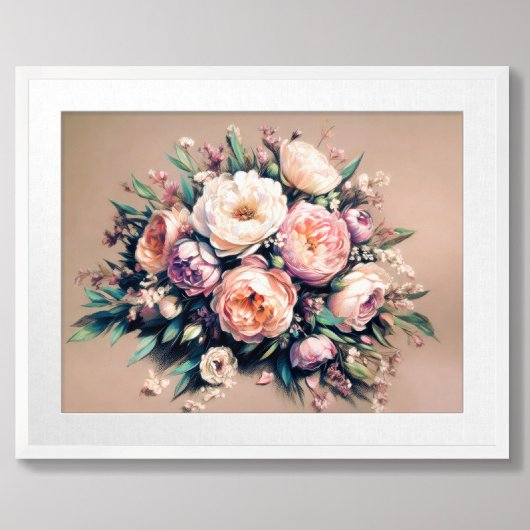 Poster Dessin pastel Peony Bouquet rose