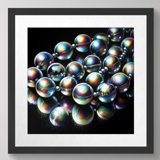Poster Dessin pastel Perles Iridescentes sur noir
