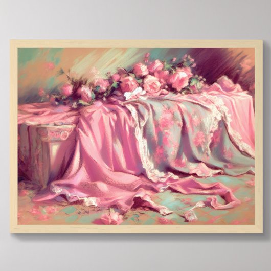 Poster Dessin pastel Tissu rose et Rose