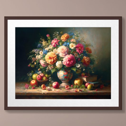 Poster Dessin pastel Vase de vie morte de fleurs sur la t