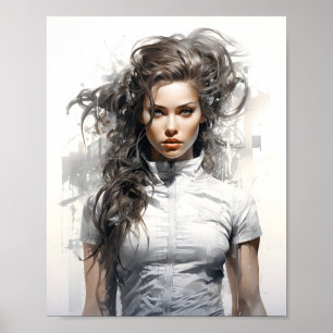 Poster Dessin Portrait D'Une Belle Jeune Femme