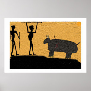 Poster Dessin préhistorique de caverne d'une chasse