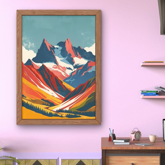 Poster Dessin rétro des montagnes