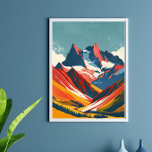 Poster Dessin rétro des montagnes