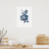 Poster Dessin Rose bleu vintage (Cuisine)