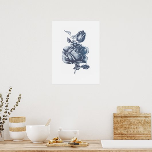 Poster Dessin Rose bleu vintage (Cuisine)