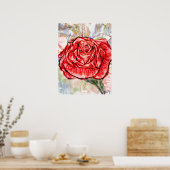 Poster Dessin Rose rouge (Cuisine)