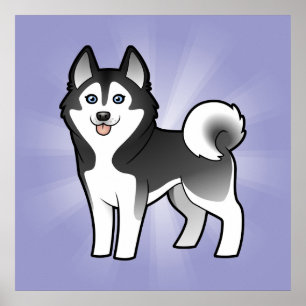 Poster Dessin Sibérien Husky / Malamute d'Alaska