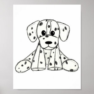 Poster Dessin simple de contour de chien en peluche dalma