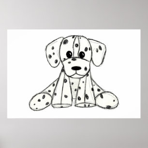 Poster Dessin simple de contour de chien en peluche dalma