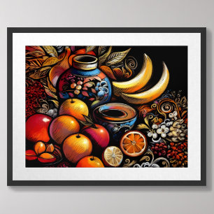 Poster Dessin Stylisé Vase Vase Fruit de vie stable