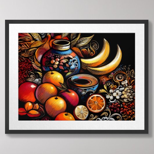 Poster Dessin Stylisé Vase Vase Fruit de vie stable