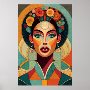 Poster Dessin sur zellige Le visage de la femme sur la mo