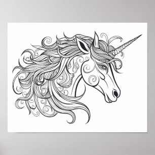 Poster Dessin tête Unicorne petit