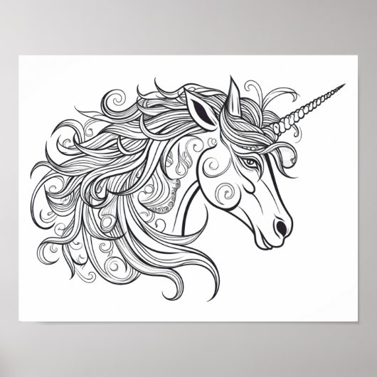 Poster Dessin tête Unicorne petit (Devant)