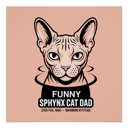 Poster Dessin vectoriel de papa de chat Sphynx drôle (Devant)