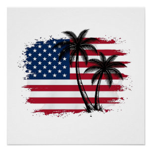 Poster Dessin vectoriel de plage patriotique avec drapeau
