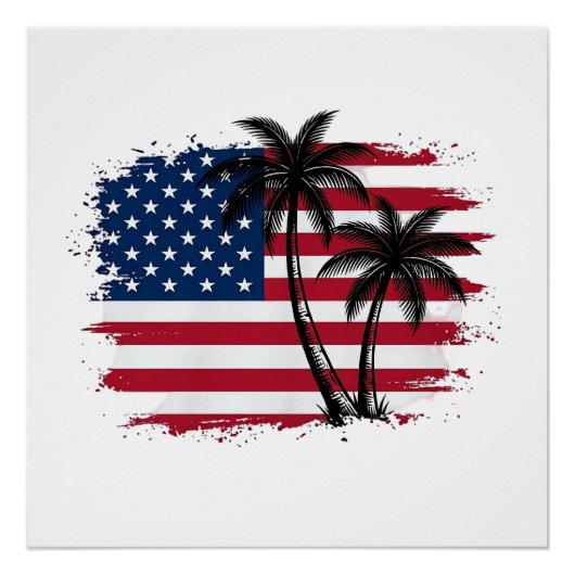 Poster Dessin vectoriel de plage patriotique avec drapeau (Devant)