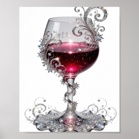 Poster Dessin VERRE À VIN ROUGE Argent Propre (Devant)