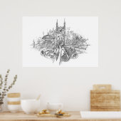 Poster Dessin ville (Cuisine)