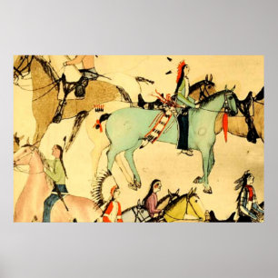 Poster Dessin vintage d'art populaire de chevaux