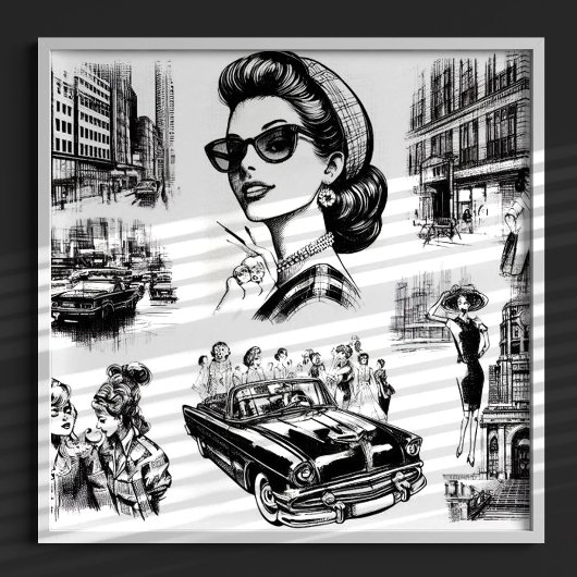 Poster Dessin vintage Fille de mode