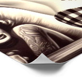 Poster Dessin vintage noir et blanc tatoué (Coin)