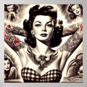 Poster Dessin vintage noir et blanc tatoué (Devant)