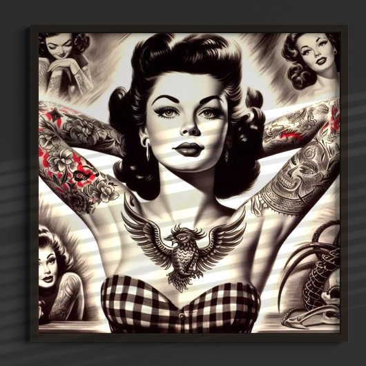 Poster Dessin vintage noir et blanc tatoué