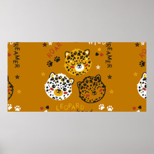 Poster Dessin Visage De Chat Léopard. Little Funny Cheeta