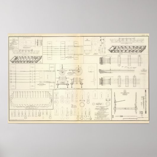 Poster Dessins bateaux, ponts, chariots, projectiles (Devant)