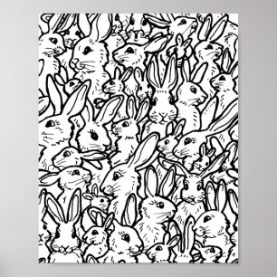 Poster Dessins de lapin noir et blanc Moderne