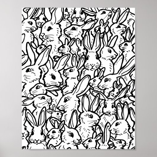 Poster Dessins de lapin noir et blanc Moderne (Devant)