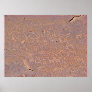 Poster Dessins préhistoriques gravés dans le désert