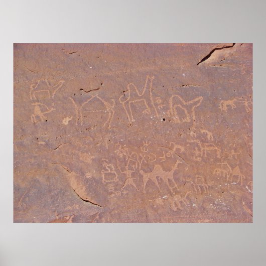 Poster Dessins préhistoriques gravés dans le désert (Devant)